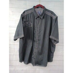 Black Jack Button Mens 5XL Black Embroidered Shirt Grunge